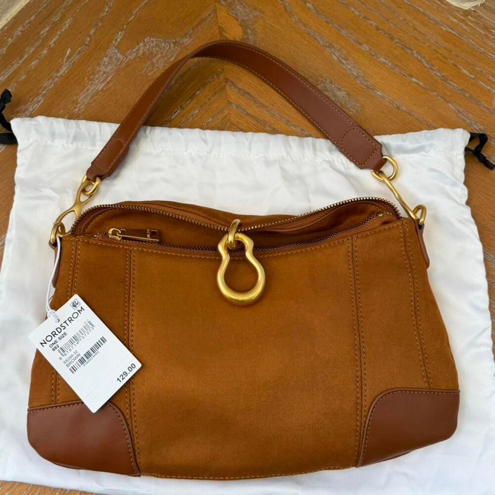 JW PEI Jayla Faux Suede Metal Pendant Embellished Shoulder Bag - Brown